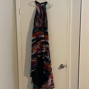 Bebe Multicolor high-low dress with open back